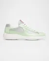 Prada Men's America's Cup Patent Leather Patchwork Sneakers In Dew/silver