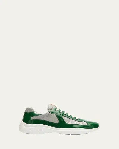 PRADA MEN'S AMERICA'S CUP PATENT LEATHER PATCHWORK SNEAKERS