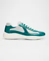Prada Men's Patent Leather And Technical Fabric America's Cup Sneakers In Light Green