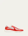 Prada Men's America's Cup Patent Leather Patchwork Sneakers In Mandarin Orange Silver