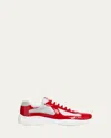 Prada Low Contrasting Panel Sneakers In Red Silver