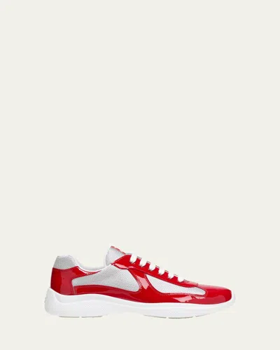 PRADA MEN'S AMERICA'S CUP PATENT LEATHER PATCHWORK SNEAKERS