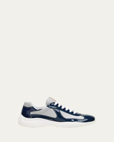 PRADA MEN'S AMERICA'S CUP PATENT LEATHER PATCHWORK SNEAKERS