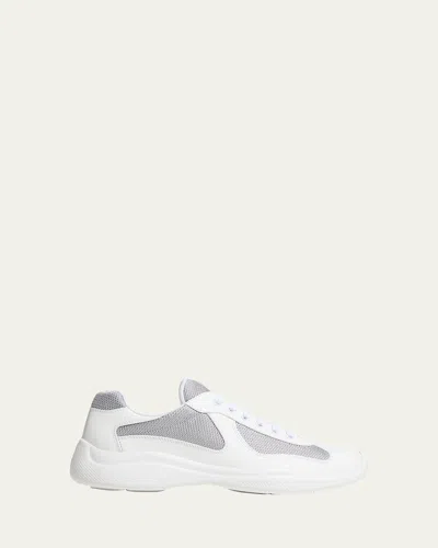 Prada Men's America's Cup Patent Leather Patchwork Sneakers In White