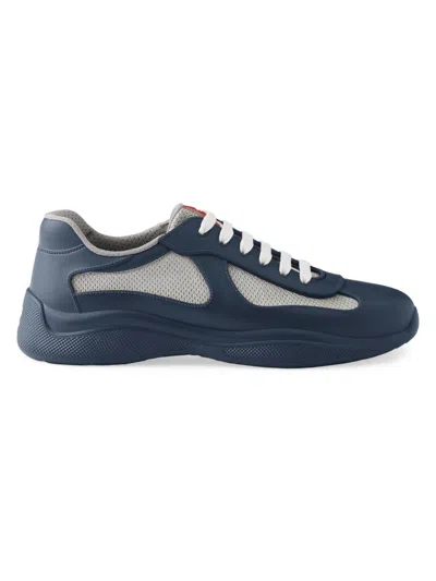 Prada Men's America's Cup Soft Rubber And Bike Fabric Sneakers In Blue