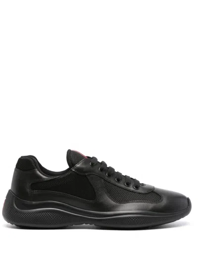 Prada Americas's Cup Leather Sneakers In Black