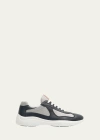 Prada Chunky Black Sneakers With Textured Panels In Baltic Blue