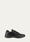 Prada Men's Americas Cup Leather Trainer Sneakers In Black
