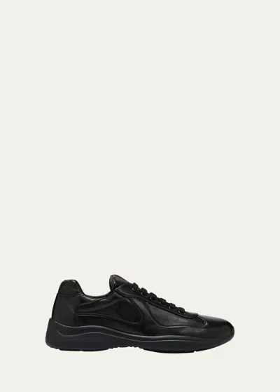 Prada Men's Americas Cup Napa Leather Low-top Sneakers In Black