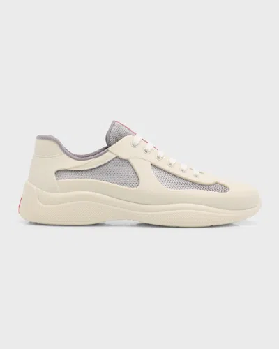 Prada Men's Americas Cup Rubber Trainer Sneakers In Cream