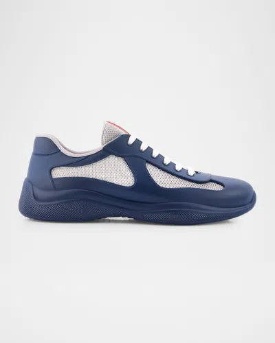 Prada Men's America's Cup Soft Rubber And Bike Fabric Sneakers In Blue