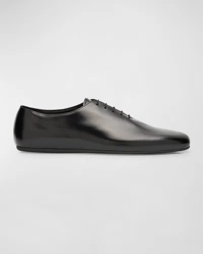 Prada Brushed-leather Lace-up Shoes In Nero