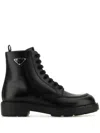 Prada Round Toe Leather Boots With Chunky Sole In Black