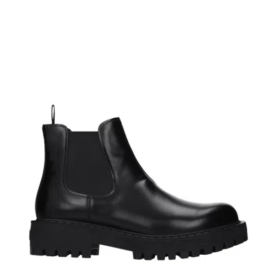 Prada Men's Ankle Boots Black Leather In Gold