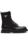 Prada Black Leather Ankle Boot With Logo In Ne F0002