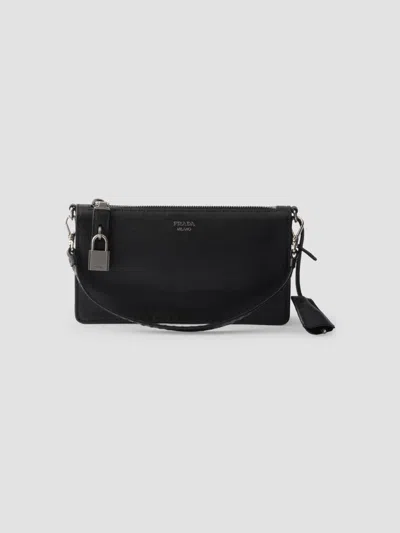 Prada Men's Antiqued Leather Pouch In Black