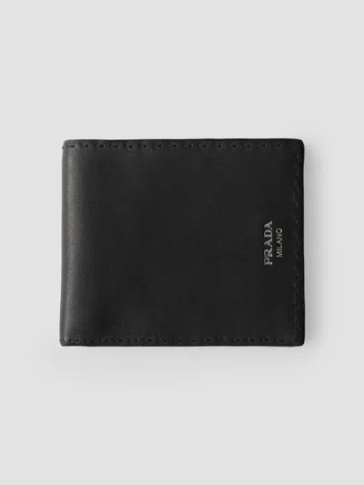 Prada Men's Antiqued Leather Wallet In Black