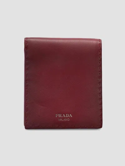 Prada Men's Antiqued Leather Wallet In Red