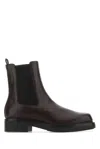 Prada Aubergine Leather Ankle Boots In Brown