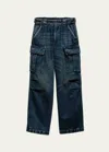 Prada Men's Baggy Denim Cargo Pants In F0008 Bleu