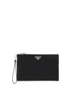 Prada Triangle Logo Re-nylon And Saffiano Leather Envelope Pouch In Black