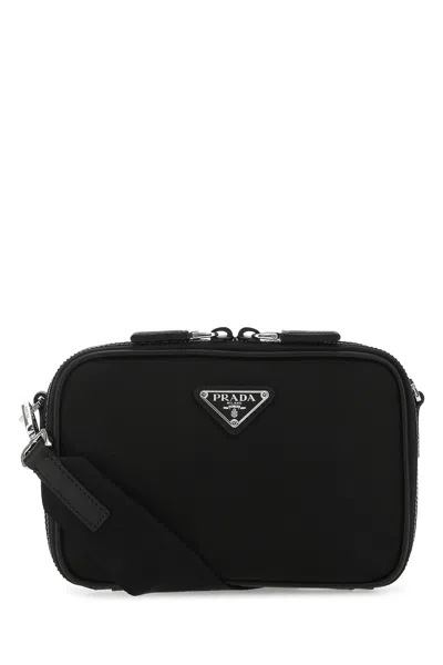 Prada Men Black Leather And Nylon Crossbody Bag