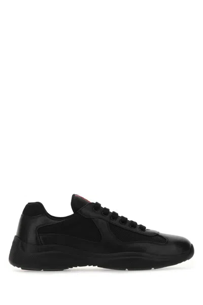 Prada Men Black Leather And Tech Fabric Sneakers