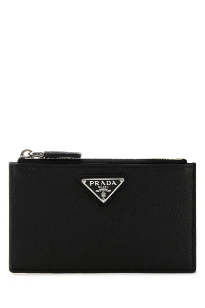 PRADA PRADA MEN BLACK LEATHER CARD HOLDER