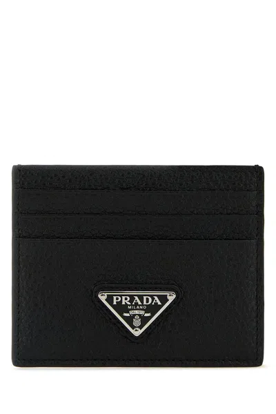 Prada Men Black Leather Card Holder