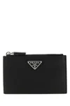 Prada Enamel Triangle-logo Leather Wallet In Black