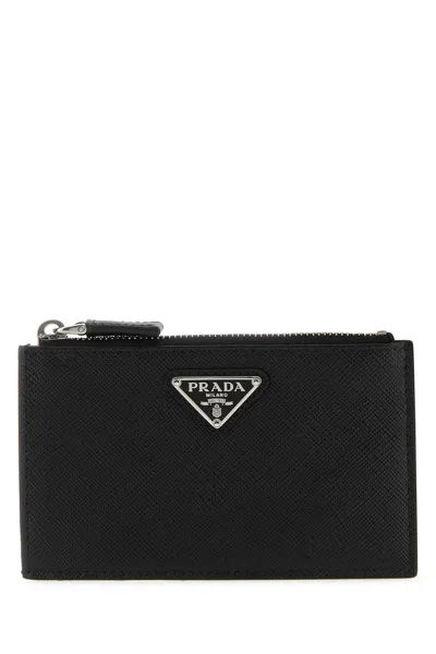 PRADA PRADA MEN BLACK LEATHER CARD HOLDER