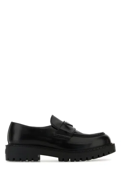 Prada Men Black Leather Loafers
