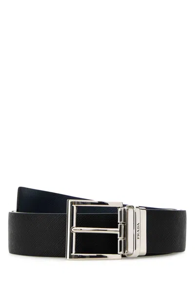 Prada Men Black Leather Reversible Belt
