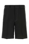 Prada Logo Embroidered Bermuda Shorts In Black
