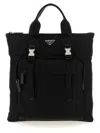 Prada Mini Tote Handbag In Recycled Nylon And Leather In Black