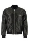 Prada Reversible Nappa Leather Bomber Jacket In Black