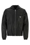 Prada Hooded Lightweight Jacket Front Pockets In Black
