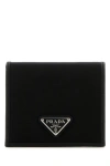 Prada Fold-over Design Nylon Wallet Cardholders In Black