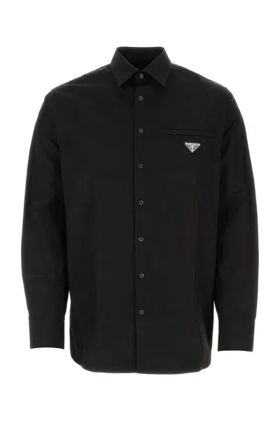Prada Men Black Poplin Shirt