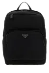 Prada Re-nylon Triangle Logo Backpack In Black