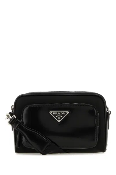 Prada Men Black Re-nylon And Leather Crossbody Bag