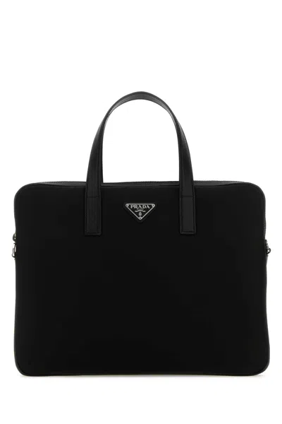 Prada Re-nylon And Saffiano Leather Briefcase In Black