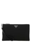 Prada Mens Black Brand-plaque Re-nylon Saffiano Leather And Recycled-nylon Pouch In Black