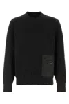 Prada Stretch Viscose-polyamide T-shirt Sweatshirt With External Pocket And Calf Leather Detail In Black