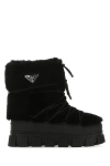 Prada Shearling And Rubber Ankle Boots With Fur Texture In Black