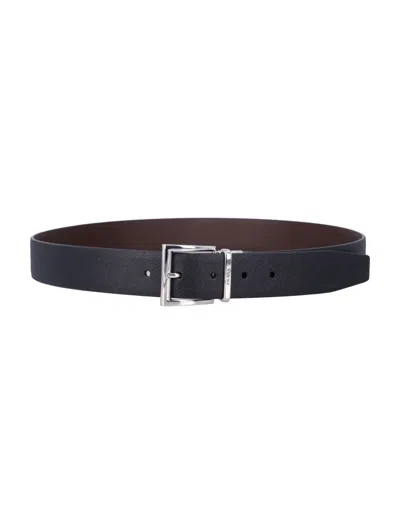 Prada Black Textured Reversible Belt