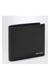 Prada Logo Lettering Saffiano Leather Wallet In Black