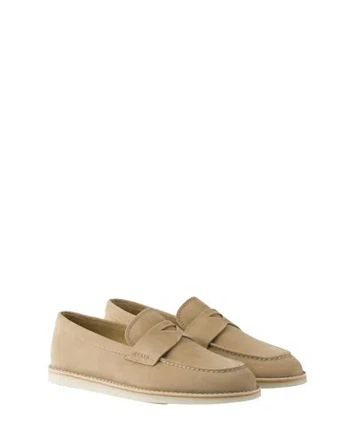PRADA MEN'S BLEACHED SUEDE LOAFERS