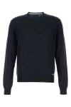 Prada Silk Crew Neck Sweater With Ribbed Cuffs In Blue