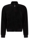 Prada Suede Bomber Jacket In Black